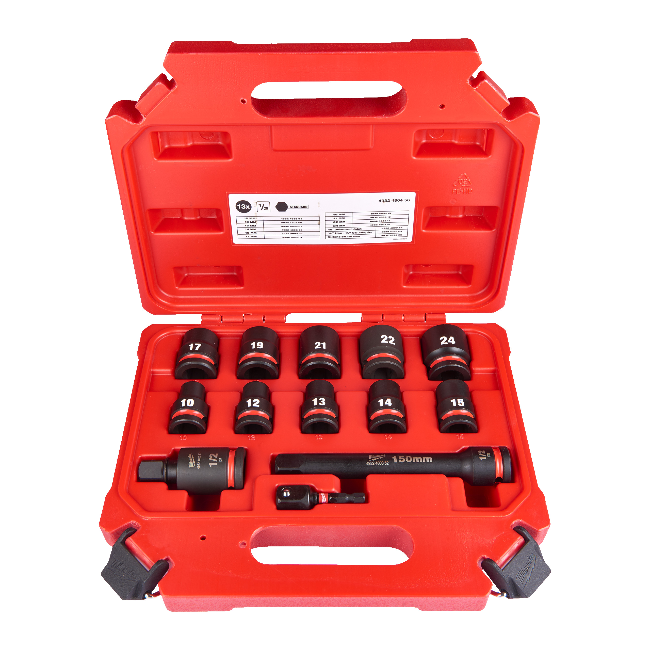 Milwaukee Akcesoria 4932480456 Krótki zestaw nasadek SHOCKWAVE™ Power Hex 1/2" - 13 sztuk