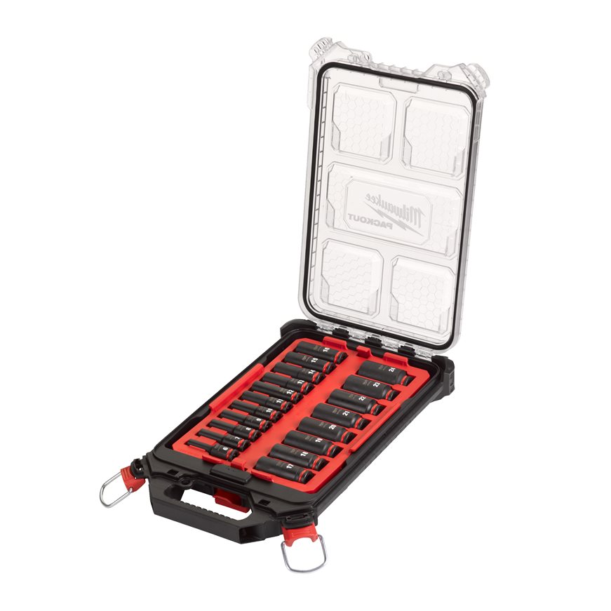Milwaukee Akcesoria 4932480946 19-częściowy zestaw nasadek 3/8" Packout SHOCKWAVE™ IMPACT DUTY