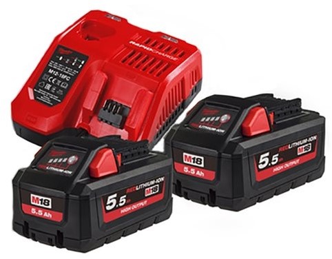 Milwaukee Akcesoria 4933464713 M18 HNRG-552 - M18 HB5 DUO Pack 18V 5.5Ah High Output + Ładowarka M12-18FC
