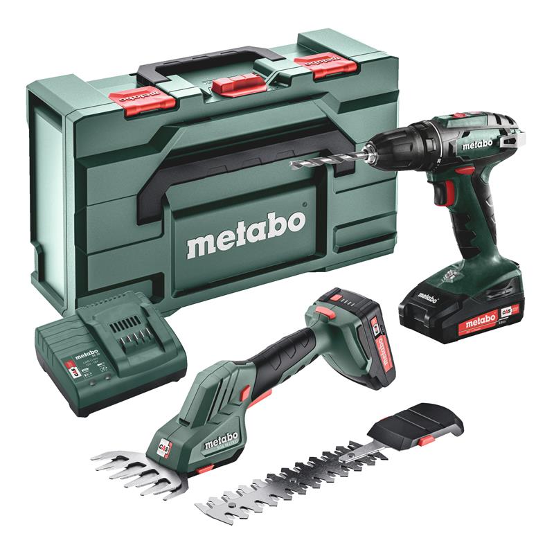 Metabo 685186000 Comboset 2.2.5 18V 2.0Ah Li-Ion - BS18 akumulatorowa wiertarka + SGS 18 LTX Q nożyce do krzewów i trawy