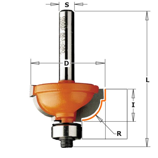 CMT 964.580.11 Frez wypukły promieniowy R=8 z łożyskiem prowadzącym 31,7 x 14,3 mm chwyt 12 mm