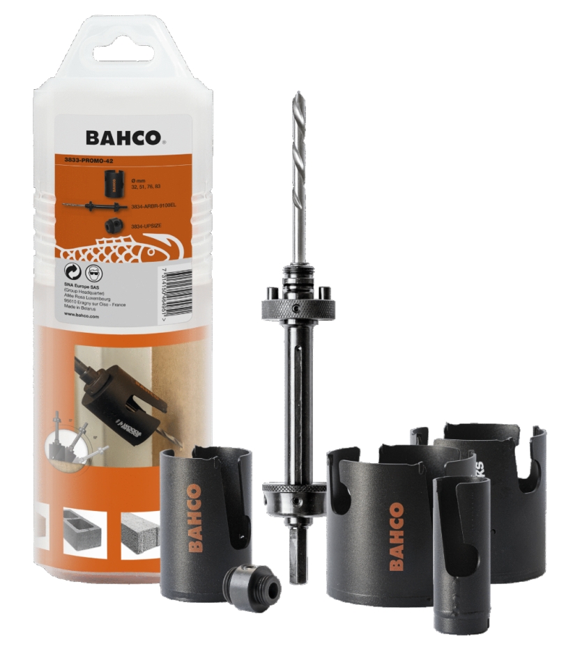 Bahco 3833-PROMO-42 Zestaw wierteł do otworów, Superior™, do różnych materiałów, do drewna i kamienia – 6-częściowy