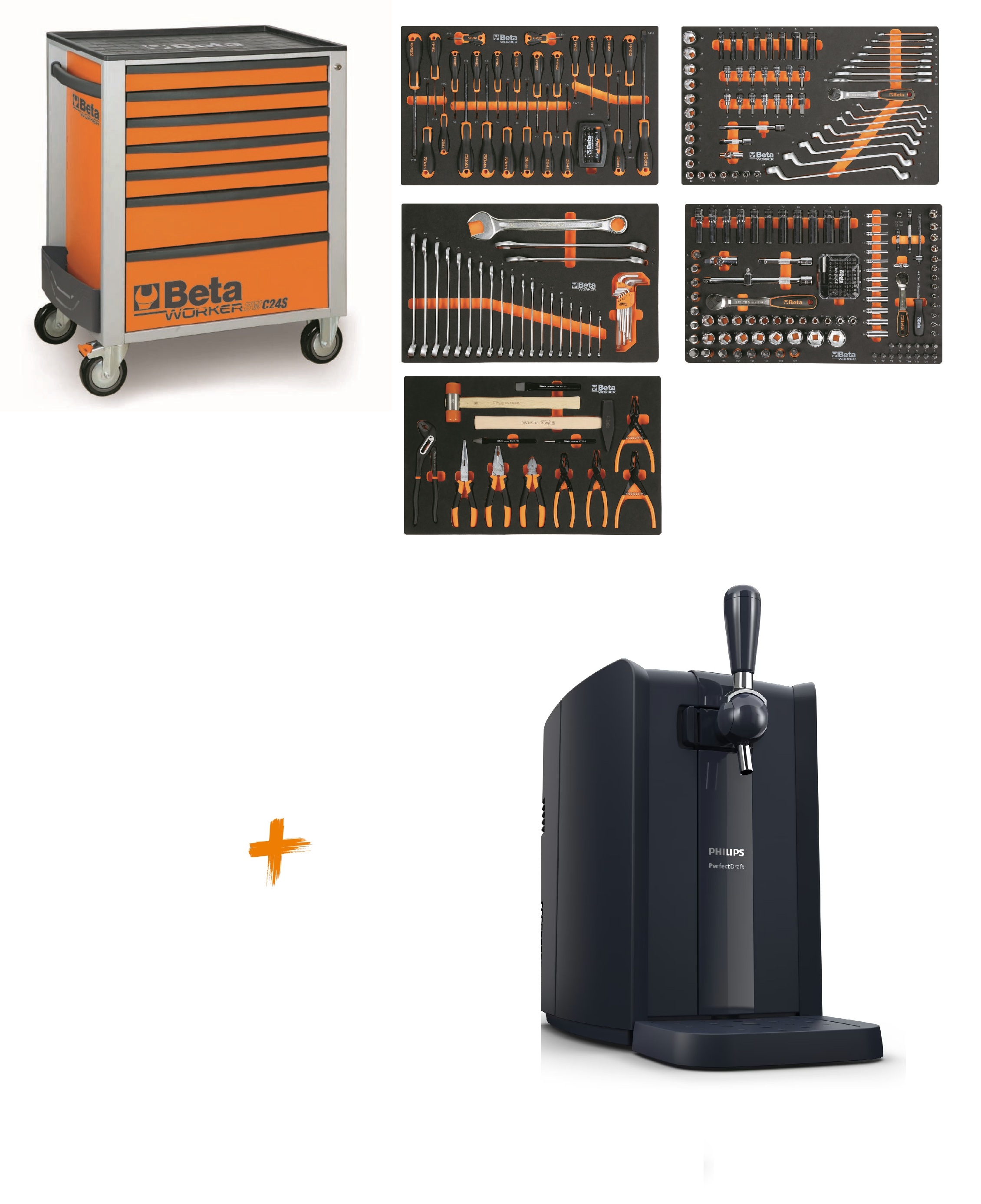 Beta ZNLWK0002 BW 2400S O7/E-M-WAGEN W&oacute;zek narzędziowy wypełniony 309-elementowym asortymentem + gratis Philips Perfect Draft