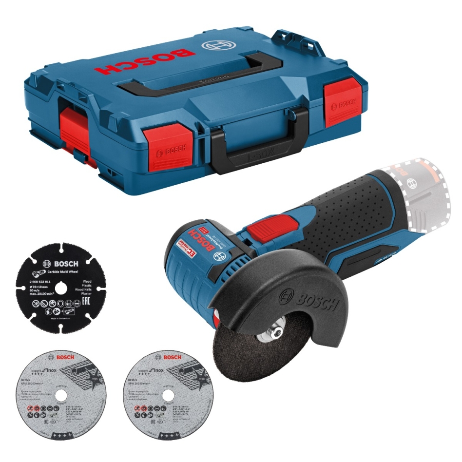 Bosch Professional 06019F2003 GWS 12V-76 Szlifierka kątowa 12 V Solo w L-Boxx