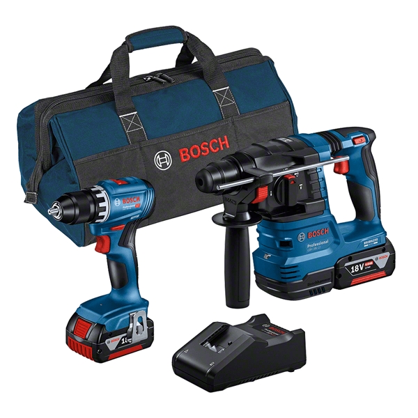 Bosch Professional 0615A50038 Zestaw - akumulatorowa wiertarko-wkrętarka GSR 18V-45 + akumulatorowy młot udarowy GBH 18V-22 18V 4.0Ah Li-Ion