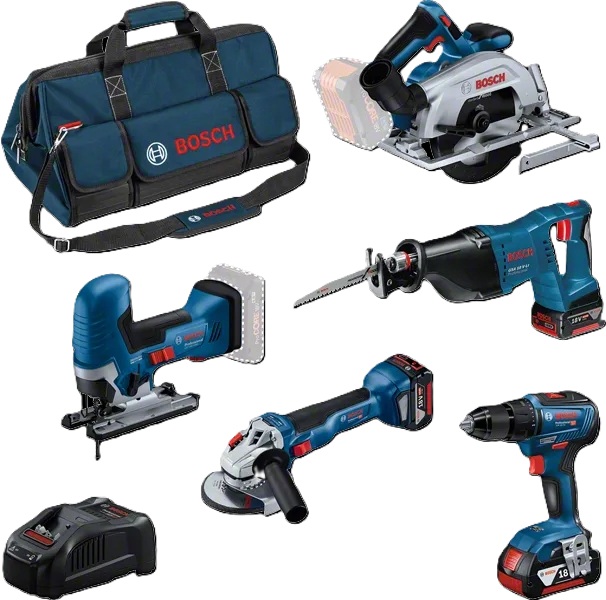 Bosch Professional 0615A5004E 5-częściowy zestaw Combi - profesjonalny zestaw narzędzi 18 V z torbą narzędziową