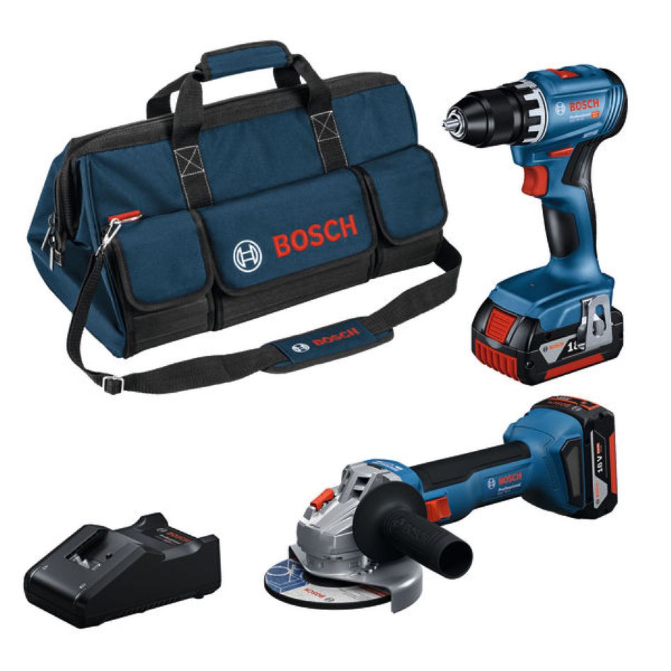 Bosch Professional 0615A5007N Accutoolkit Combipack 18V GSR + GWS 2x GBA 18V 4.0 Ah i ładowarka GAL 18V-40, GSR 18V-45, GWS 18V-8