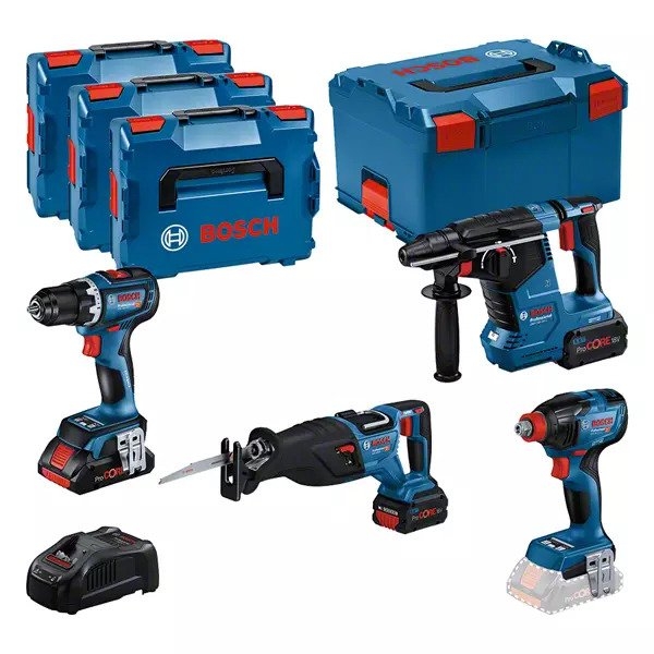 Bosch Professional 0615990N37 Combiset 18V 4 maszyny 1x 4.0Ah 2x 5.5 Ah i ładowarka w L-BOXX