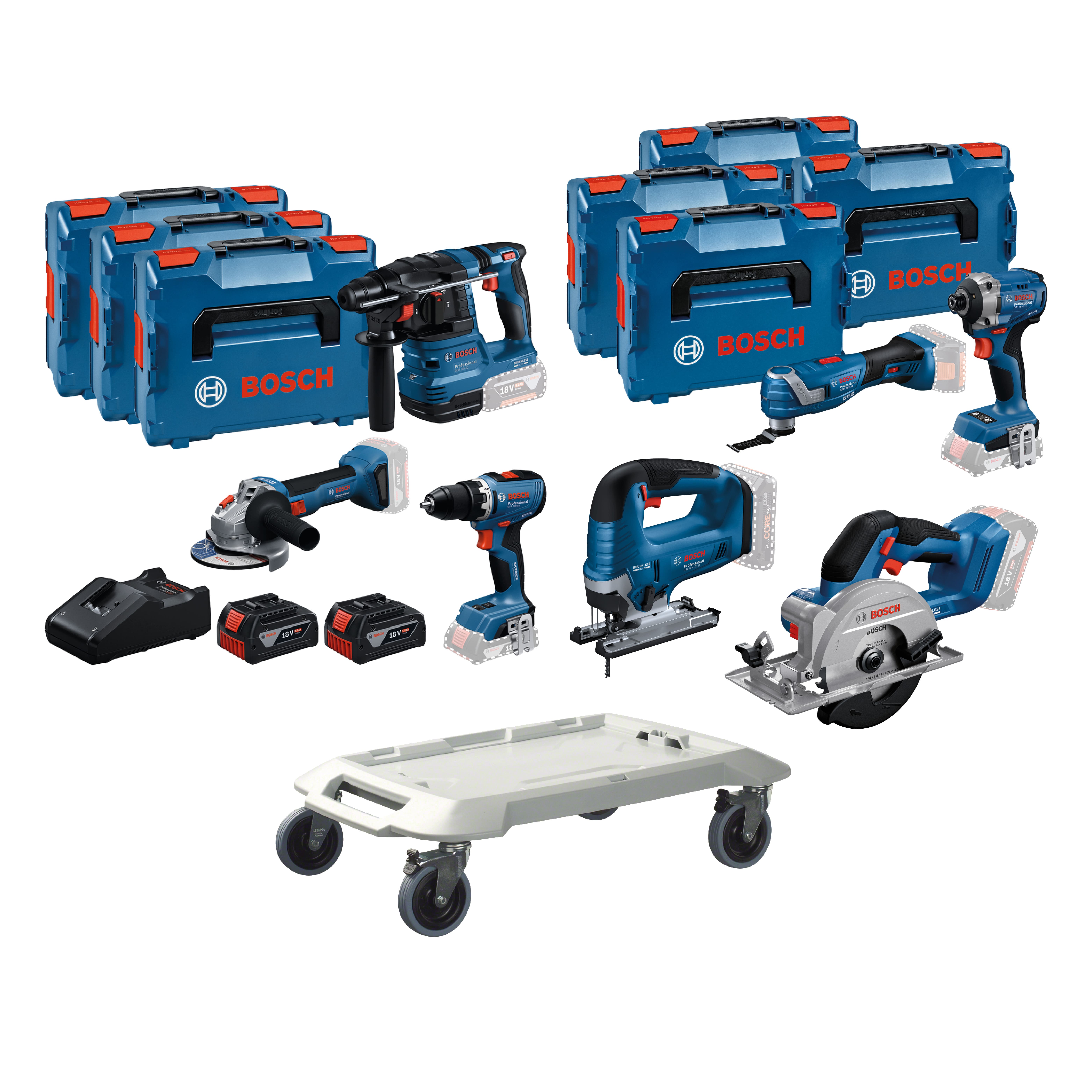 Bosch Professional BoschTN7 7-częściowy zestaw Combi - profesjonalny zestaw narzędzi 18 V z rolką L-Boxx
