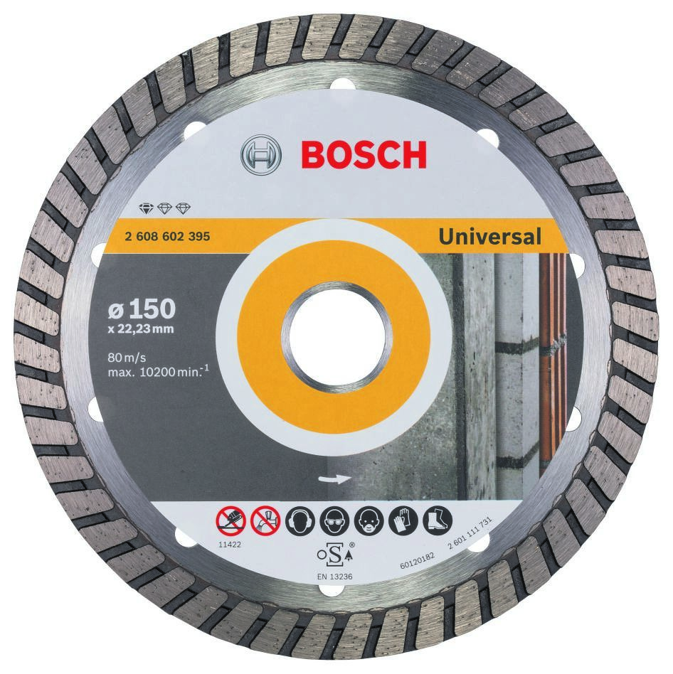 Bosch Professional Akcesoria 2608602395 Diamentowa tarcza tnąca Standard dla Universal Turbo 150 x 22,23 x 2,5 x 10 mm