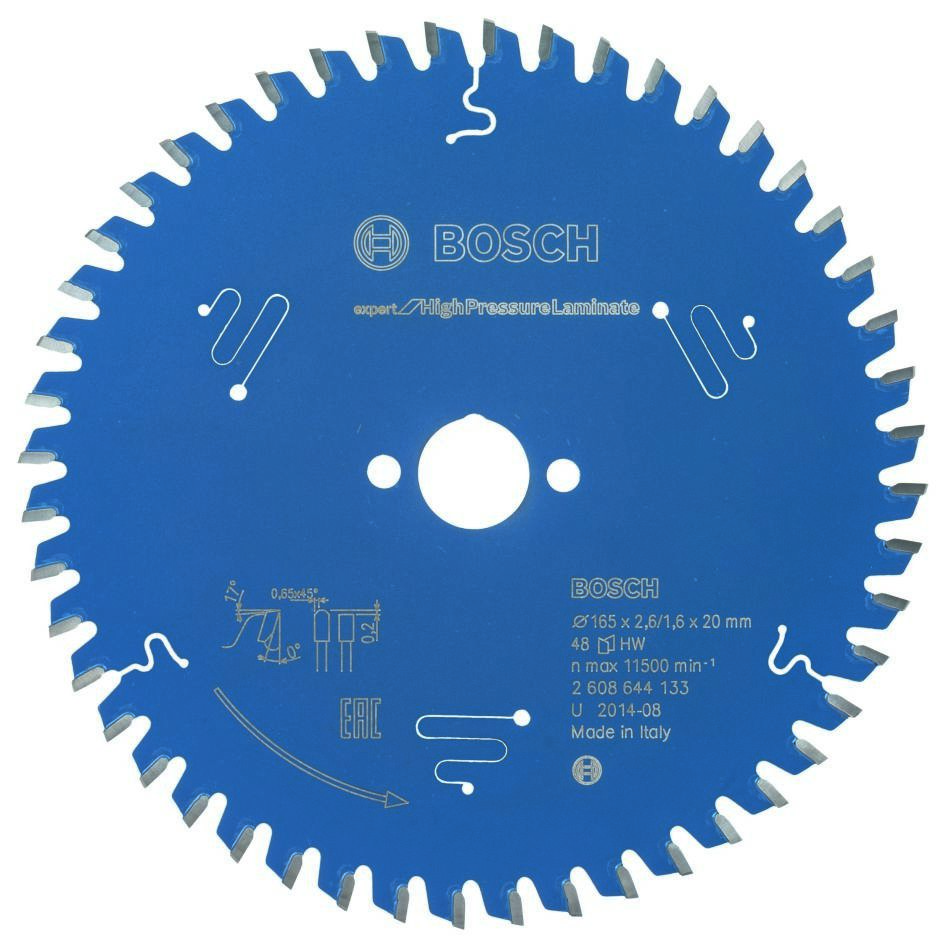 Bosch Professional Akcesoria 2608644133 Piła tarczowa z węglików spiekanych Expert do laminatów wysokociśnieniowych 165 x 20 x 48T 2608644133