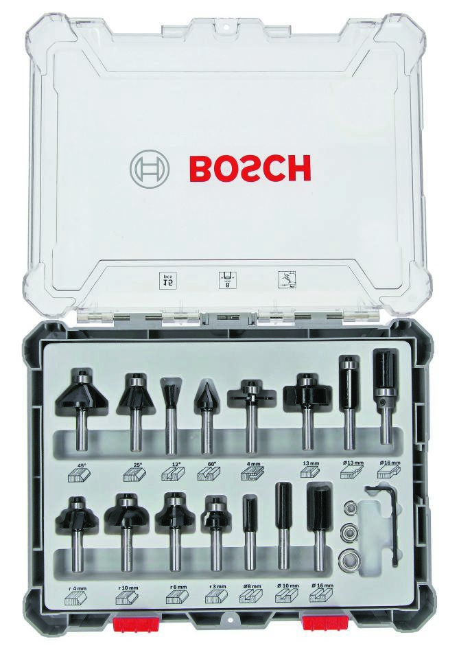 Bosch Professional Akcesoria 2607017472 Zestaw frezów z trzpieniem 8mm 15szt.