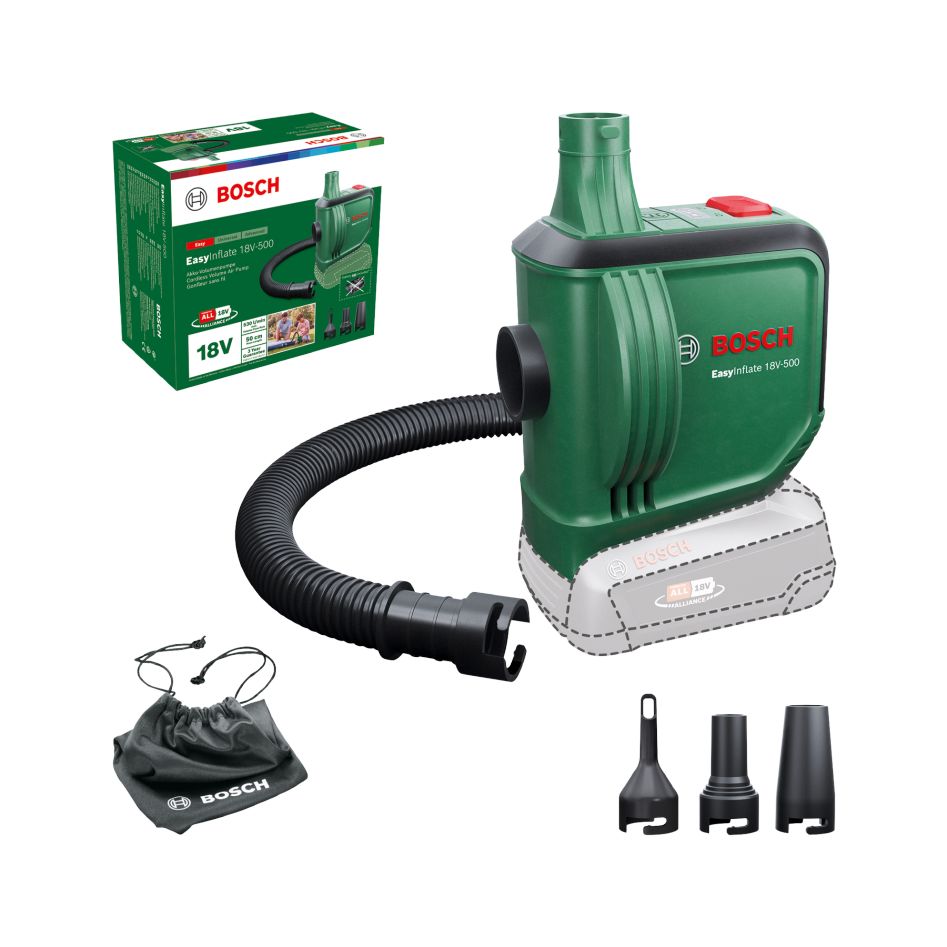 Bosch DIY 0603947200 Zestaw akumulatorowej pompki objętościowej EasyInflate 18V-500 bez akumulatorów i ładowarki w opakowaniu