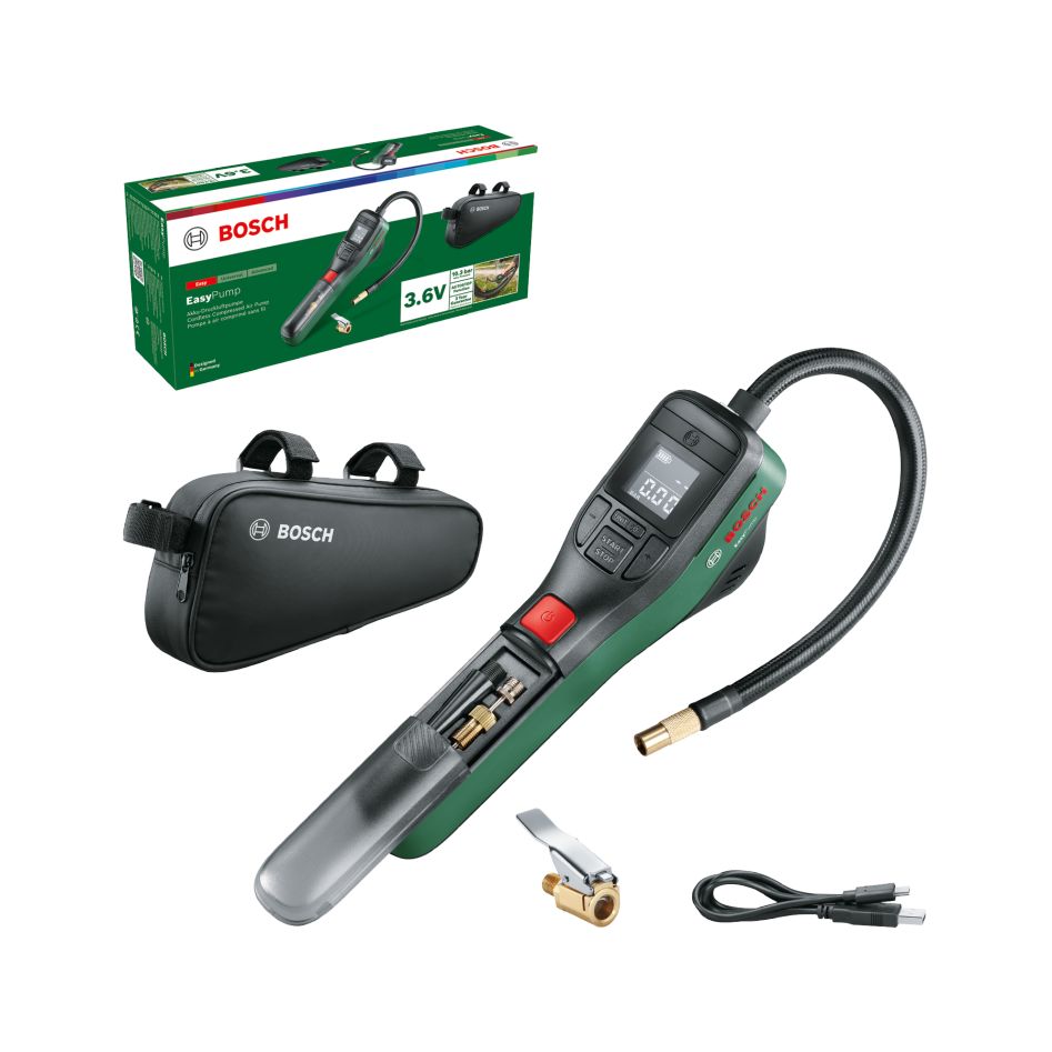 Bosch DIY 0603947002 Zestaw pompy akumulatorowej EasyPump 3,6 V 3,0 Ah i kabel USB do ładowania w pudełku