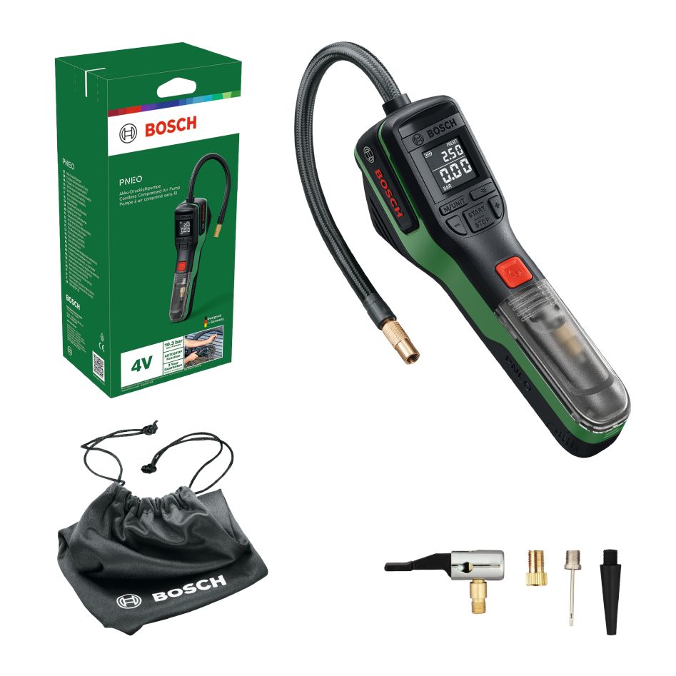 Bosch DIY 0603947500 Zestaw bezprzewodowej pompy powietrza PNEO 4V 1x akumulator 4V 3.0Ah w pudełku