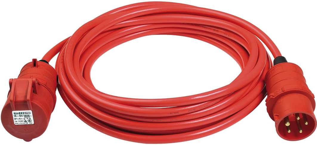 Brennenstuhl 1168580 BREMAXX CEE przedłużacz IP44 10m sygnał czerwony AT-N07V3-F 5G1,5 400 V 16A
