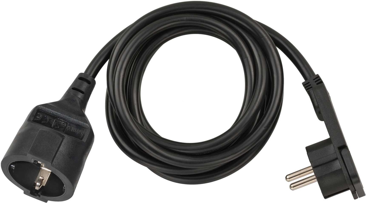 Brennenstuhl 1168980020 Wysokiej jakości plastikowy przedłużacz z płaską wtyczką 2m H05VV-F3G1.5 czarny