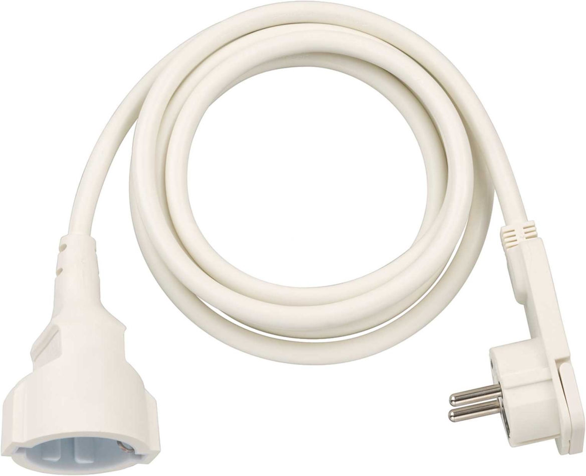 Brennenstuhl 1168980220 Wysokiej jakości plastikowy przedłużacz z płaską wtyczką 2m H05VV-F3G1.5 biały