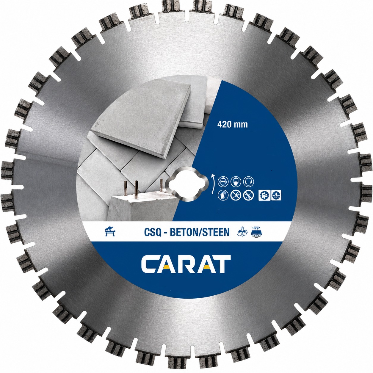 Carat CSQ4204000 Tarcza diamentowa do betonu, &Oslash; 420 mm, do cięcia na sucho, wraz ze specjalnym otworem osiowym przeznaczonym do stoł&oacute;w do cięcia iQ