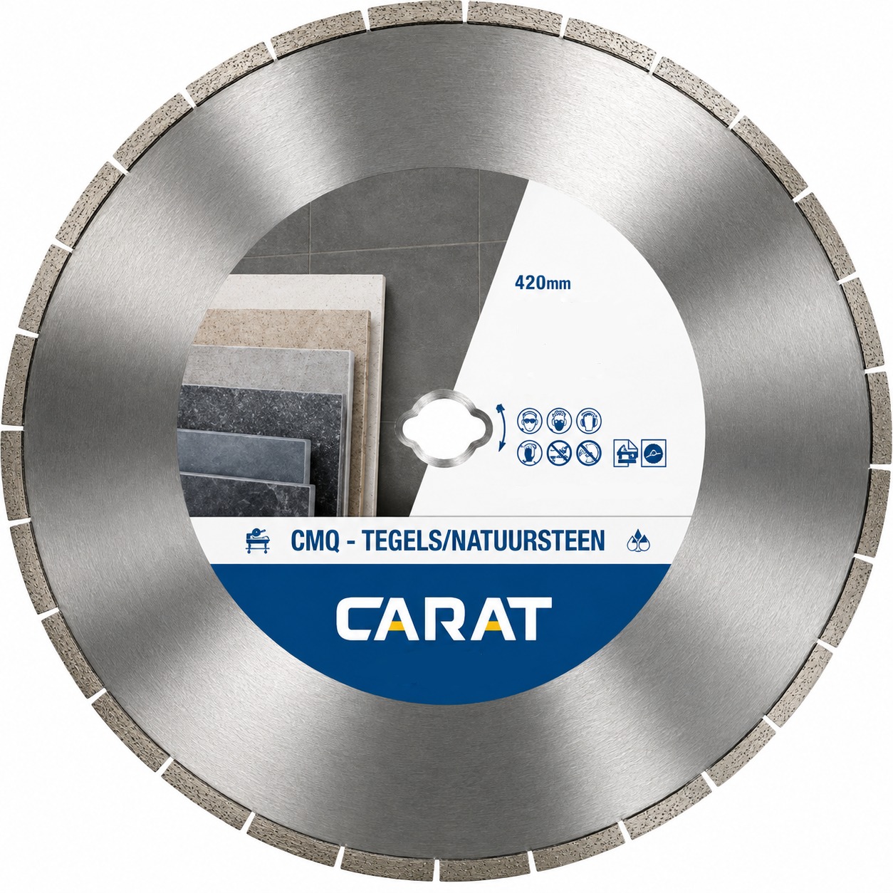 Carat CMQ4204000 Tarcza diamentowa do kamienia naturalnego/płytek, &Oslash; 420 mm, wraz ze specjalnym otworem na trzpień do stoł&oacute;w do cięcia iQ