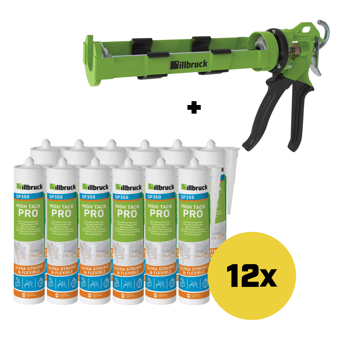 illbruck SP350SETZWART SP350 SET - 12 x SP350 High Tack Glue Putty Black + AA873 Pistolet do klejenia