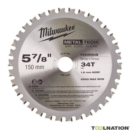 Milwaukee Akcesoria 48404080 Tarcza tnąca do metalu Ø150mm x Ø20mm x 34 zęby - 1