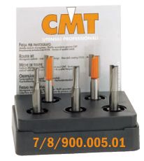 CMT 900.005.01 Zestaw 5 frezów w etui z PCV 8 mm trzpień HM