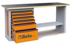 C59A-O Stół warsztatowy z 6 szufladami pomarańczowy