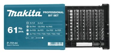 Makita P-70144 61-częściowy zestaw bitów w wysokiej jakości pudełku z tworzywa sztucznego.