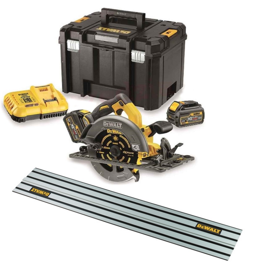 DeWALT DCS579X2-QW-DWS5022-XJ DCS579X2-QW XR FlexVolt 54 Volt 9.0Ah Li-Ion Piła tarczowa 190 mm + szyna prowadząca 1500mm