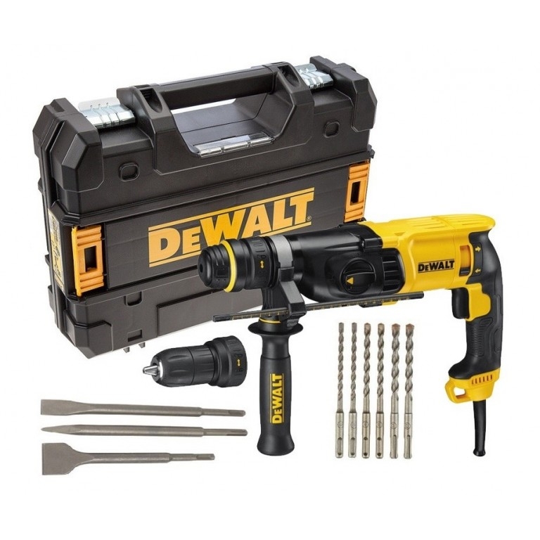 DeWALT D25134KP-QS Młot udarowy SDS-Plus, 800W, 26mm z uchwytem szybkowymiennym + zestaw wierteł/ dłut