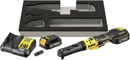 DeWALT DCF510E2G-QW Akumulatorowa grzechotka kątowa 18V XR 3/8″ i 1/2″ 1,7 Ah i ładowarka w zestawie