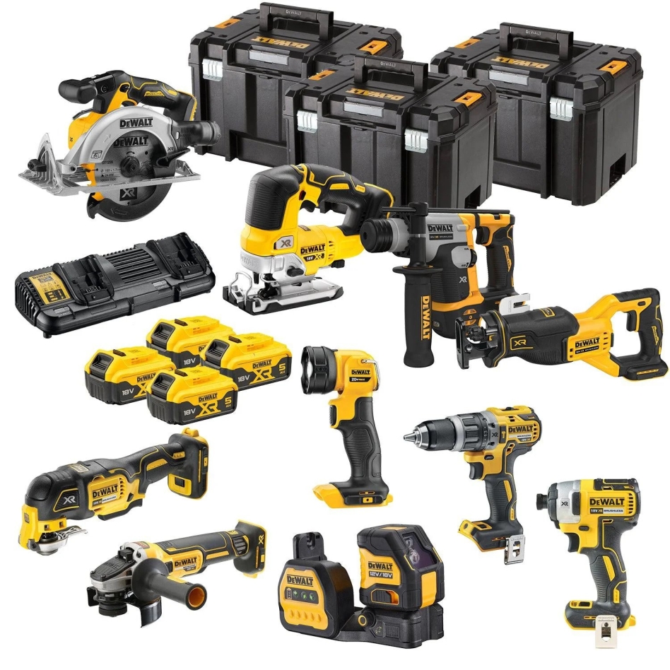 DeWALT DCK1012P4T-QW 10-częściowy Combopack XR 18 V 5,0 Ah Li-Ion z 4 akumulatorami