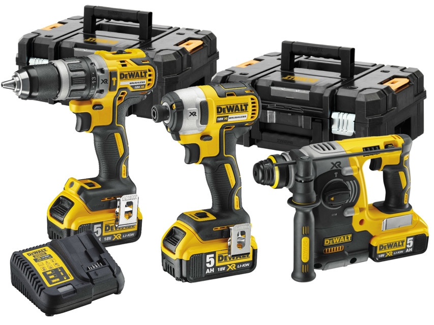 DeWALT DCK368P3T-QW Zestaw DCK368P3T DCH273 Młotowiertarka + DCD796 Akumulatorowa wiertarko-wkrętarka udarowa + DCF887 Wkrętarka udarowa 18 V 3 x 5,0 Ah Li-ion
