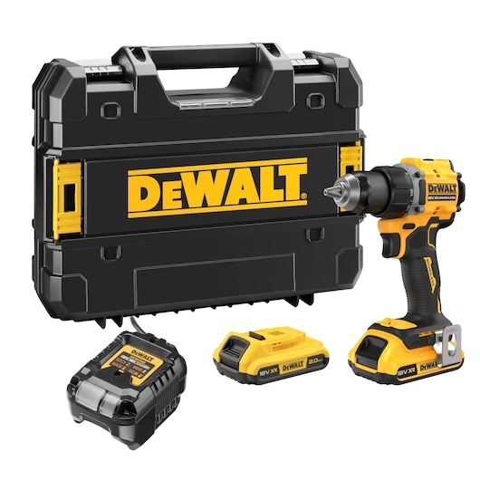 DeWALT DCD794D2T-QW Kompaktowa wkrętarko-wiertarka bezszczotkowa 18 V XR z akumulatorem 2x 2,0 Ah i ładowarką w walizce TSTAK