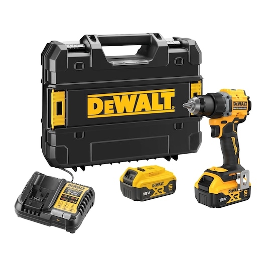DeWALT DCD794P2T-QW Kompaktowa wkrętarko-wiertarka bezszczotkowa 18 V XR z akumulatorem 2x 5,0 Ah i ładowarką w walizce TSTAK