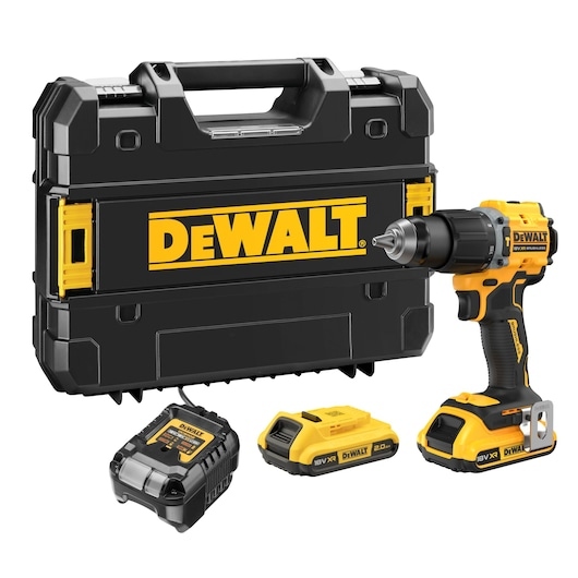 DeWALT DCD799D2T-QW Kompaktowa wkrętarko-młotowiertarka bezszczotkowa 18 V XR z akumulatorem 2x 2,0 Ah i ładowarką w walizce TSTAK