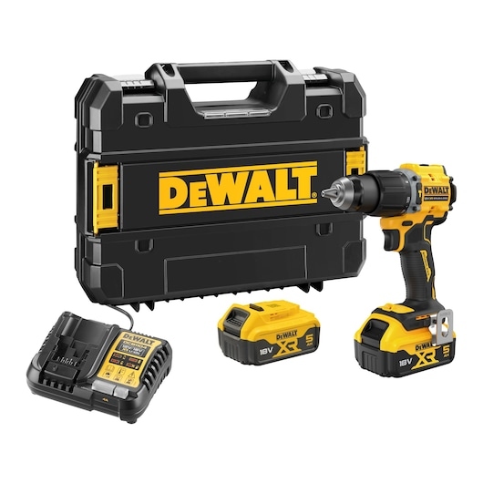 DeWALT DCD799P2T-QW Bezszczotkowa kompaktowa wiertarko-wkrętarka 18 V XR 2x akumulator 5,0 Ah i ładowarka w walizce TSTAK