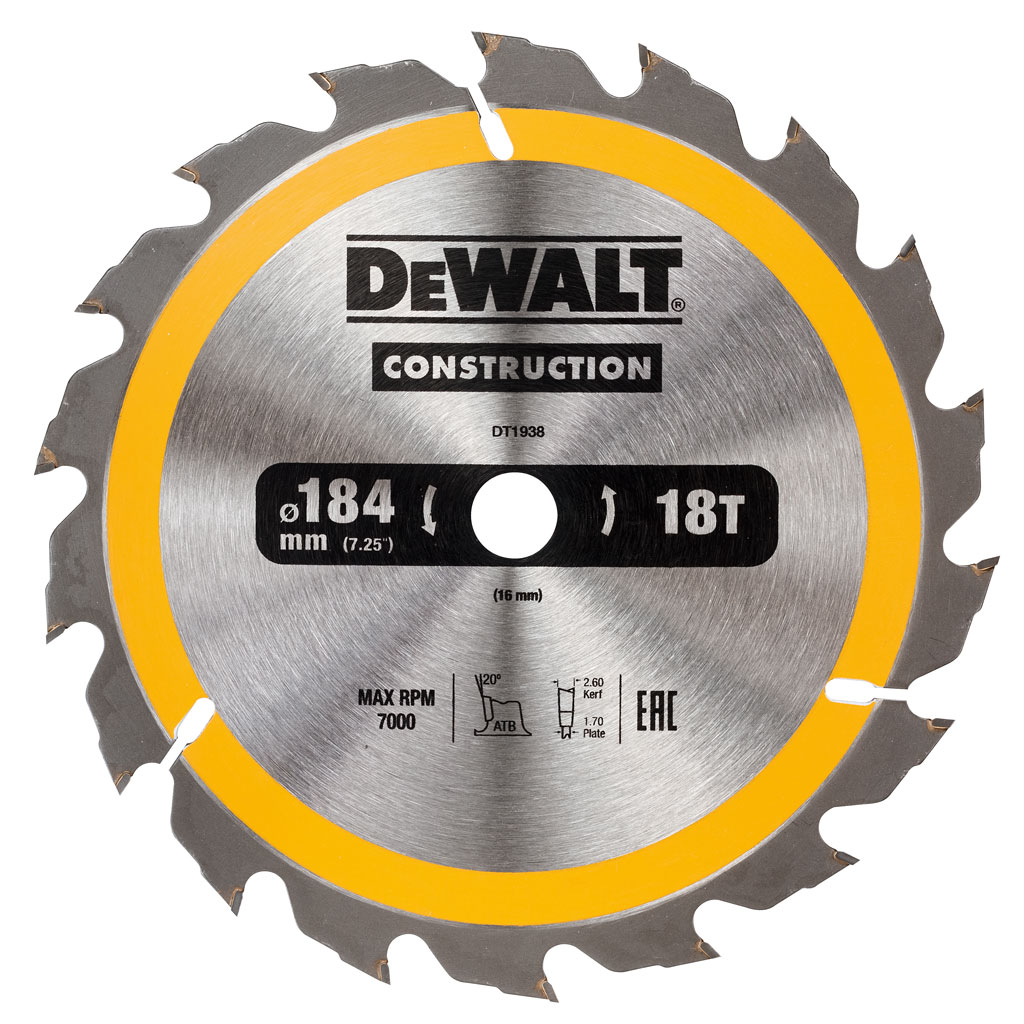 DeWALT Akcesoria DT1938-QZ Tarcza pilarska 184 x 16 mm 18T ATB 20°