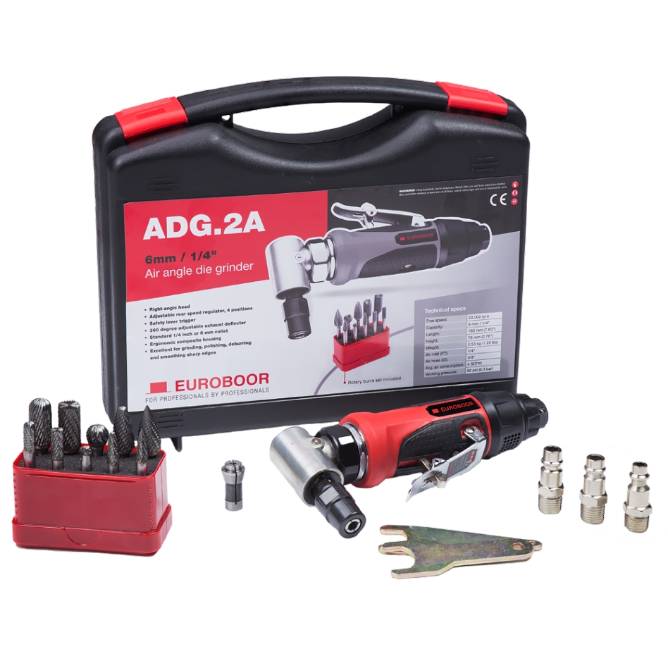 Euroboor 30514200003004 Zestaw pneumatycznej szlifierki kątowej ADG.2A-SET + 10 frezów