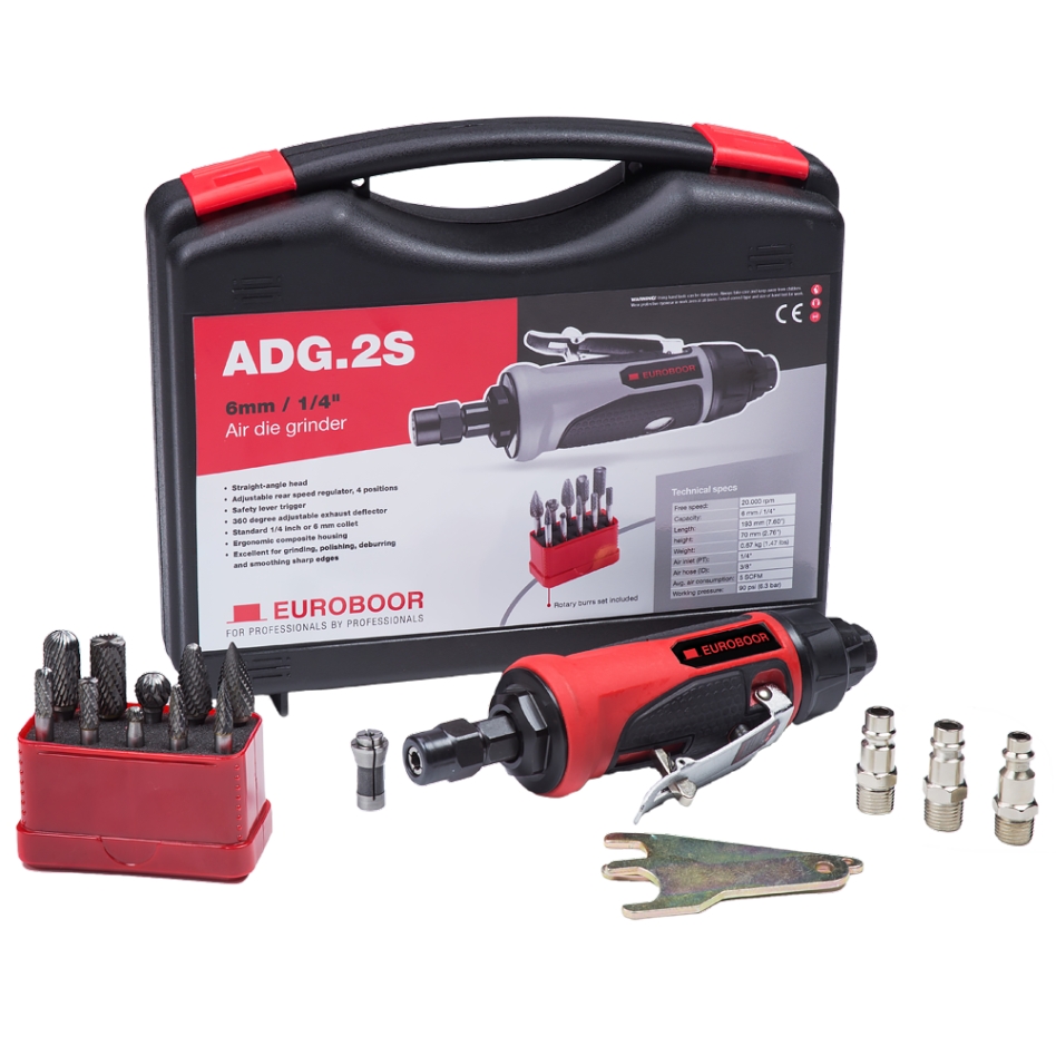 Euroboor 30514100005004 Zestaw pneumatycznej szlifierki prostej ADG.2S-SET + 10 frezów