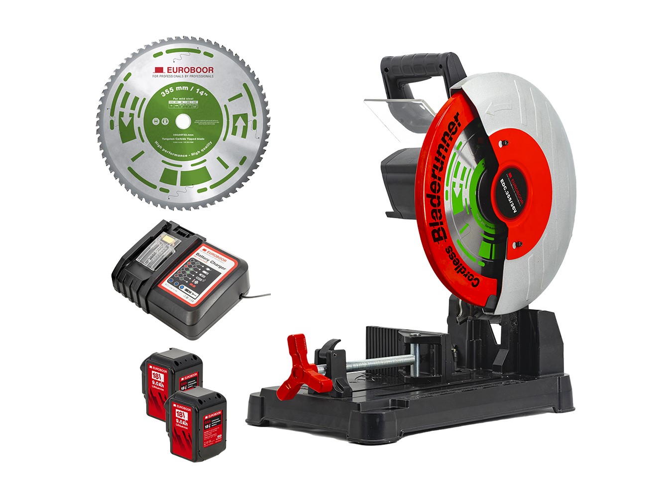 Euroboor EDC.355/36VComplete Piła do cięcia metalu EDC.355/36V Accu 36V 9.0Ah Li-Ion + brzeszczot