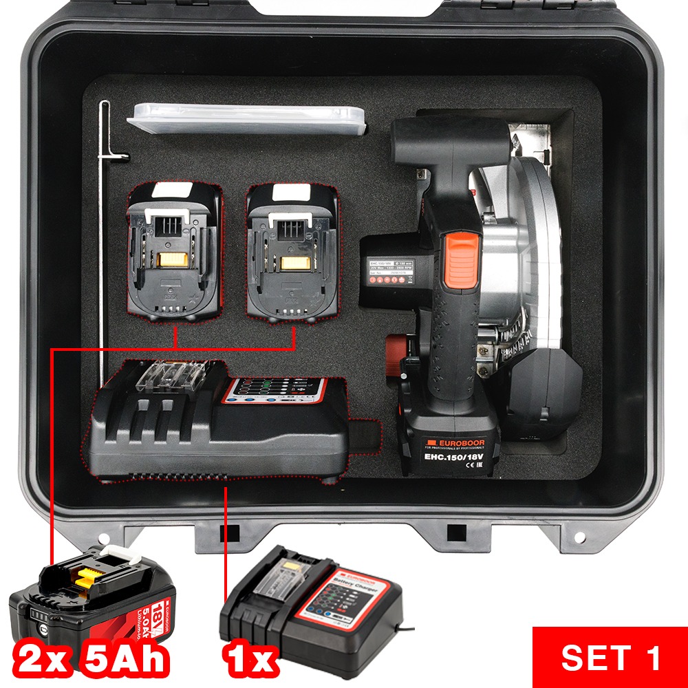 Euroboor EHC.150/18V 5Ah Accu-handcirkelzaag 18V 150mm incl. 2x 5Ah en lader in koffer