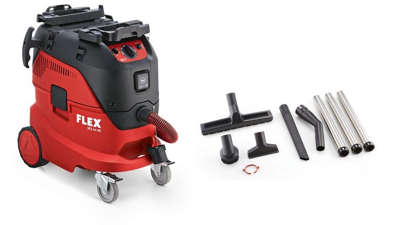 Flex-tools 446025 VCE44H AC-KIT Odkurzacz bezpieczny z automatycznym czyszczeniem filtra, 42 L, klasa H + zestaw do czyszczenia