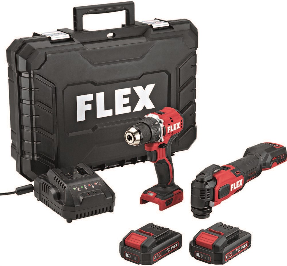 Flex-tools 532843 Zestaw Comboset-DD 2G 18.0-EC LD: wiertarko-wkrętarka akumulatorowa + narzędzie wielofunkcyjne MT 18.0-EC 18 V, akumulator litowo-jonowy 2,5 Ah w walizce