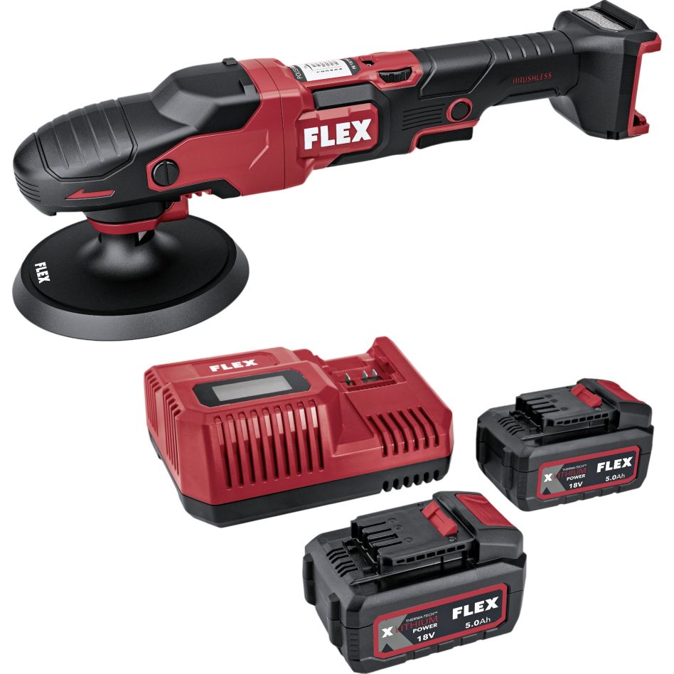 Flex-tools 534654 Zestaw obrotowej polerki akumulatorowej PE 2 18-EC 18 V, 150 mm, w zestawie 2 akumulatory 5,0 Ah i ładowarka w pudełku
