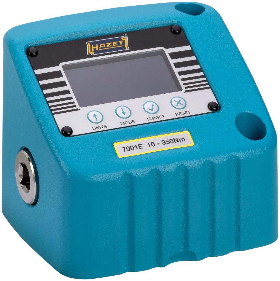Hazet 7901E Elektroniczny miernik momentu obrotowego 10–350 Nm Zakres momentu obrotowego min.–maks.: 10–350 Nm 1/2" kwadratowy, drążony 138 mm x 110 mm x 117 mm