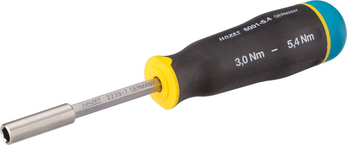 Hazet 6001-5.4/3 Śrubokręt dynamometryczny Zakres momentu obrotowego min–maks.: 3 – 5,4 Nm Dokładność: 6% 1/4" sześciokąt wklęsły, zestaw 3-częściowy