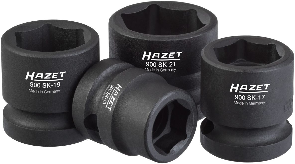 Hazet 900SK/4 Zestaw kluczy nasadowych 1/2" z kwadratowym otworem, z zewnętrznym profilem antypoślizgowym, sześciokątny, 4-częściowy