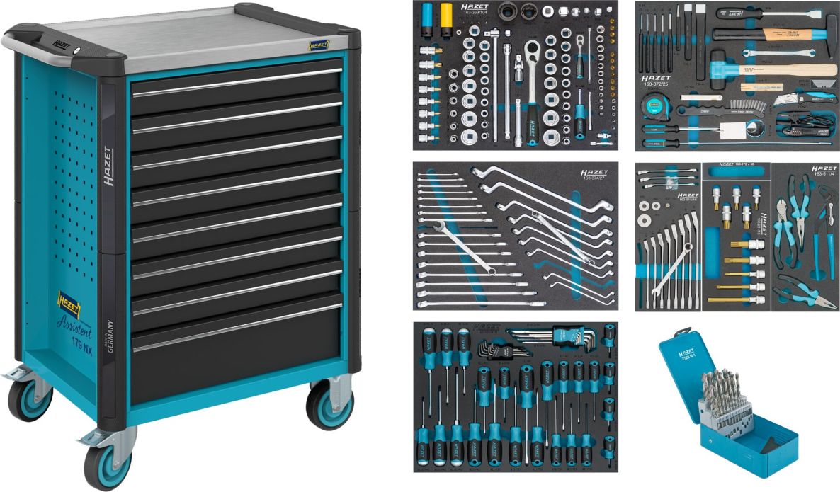 Hazet 179NX-8/252 Wózek narzędziowy Assistent 179NX + zestaw 252-częściowy, 8 szuflad (7 płytkich, 1 głęboka)